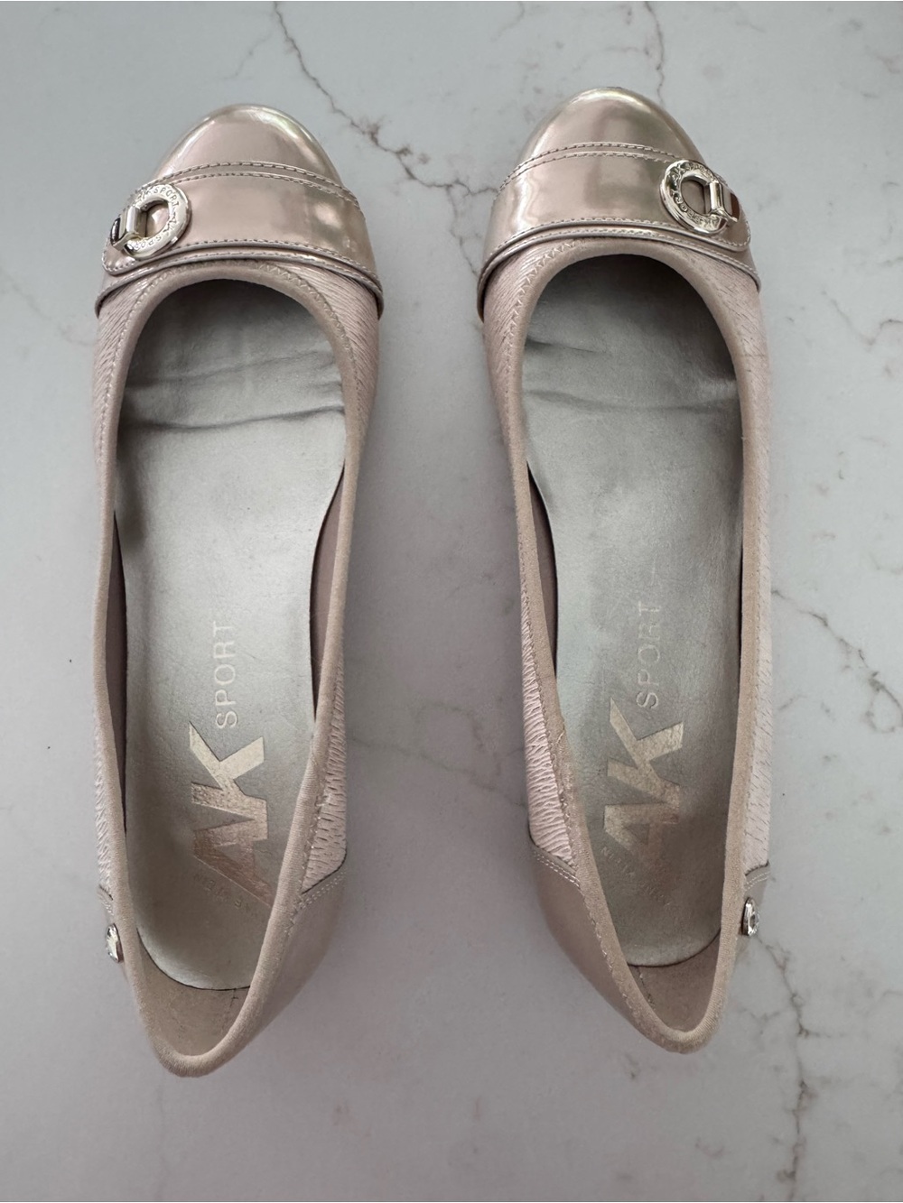 Anne Klein Sport Metallic Champagne Ballet Flats with Buckle